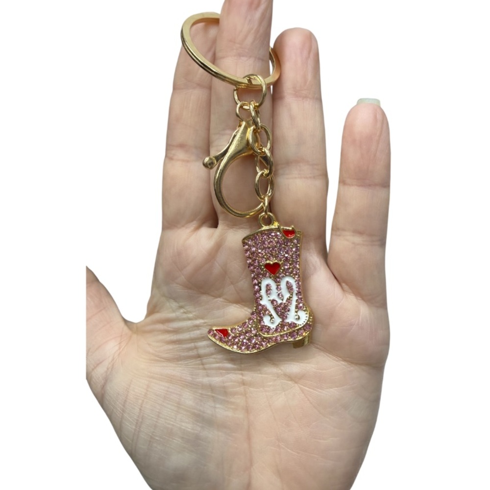 NWT Sparkling Pink Rhinestone Goldtone Cowboy Boot Keychain & Bag Charm - Picture 4 of 5